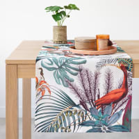 LEATHERHEAD - Organic cotton table runner with multicoloured tropical print 48x150cm