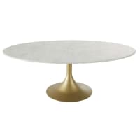 MANISA - Oval White Marble and Brass Metal Coffee Table