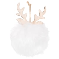 Lotto di 6 - Pallina di Natale cervo con pelliccia bianca