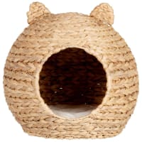 CHAT - Panier rond pour chat en fibre végétale beige et coton écru