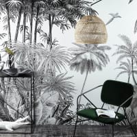 Papel pintado no tejido con estampado de jungla en blanco y negro 300x350