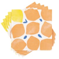 Set aus 4 - Papierservietten mit Zitronenmotiven, orange, gelb und blau, 20 Stück