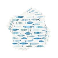 Set aus 3 - Papierservietten, weiß mit blauem Fischdruck, 20 Stück