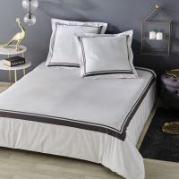 Parure da letto in cotone écru stampa grigio antracite, 220x240 cm Parure da letto in cotone écru stampa grigio antracite, 220x240 cm