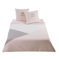 JOY - Parure de lit en coton gris et rose 140x200