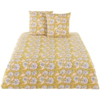 BOHO - Parure de lit en coton jaune moutarde imprimé floral 220x240