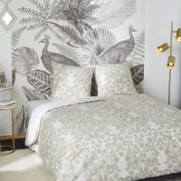 LIZELLA - Parure de lit en percale de coton lavé imprimé beige et écru 220x240
