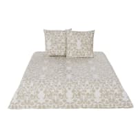 LIZELLA - Parure de lit en percale de coton lavé imprimé beige et écru 240x260