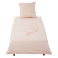 MERMAID - Parure de lit enfant en coton blanc, rose et doré imprimé 140x200