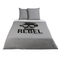 REBEL - Parure de lit enfant en coton gris anthracite imprimé noir 240x220