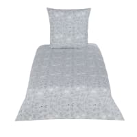 MIMIZAN - Parure de lit enfant en coton vert, gris et beige imprimé 140x200
