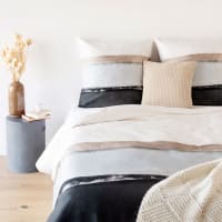 Pasrure da letto in satin di cotone écru, nero e marrone 240x220 cm