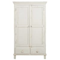 AVIGNON - Patinated white mango wood 2-door 2-drawer wardrobe