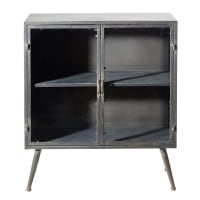 ROOSEVELT - Petit meuble de rangement 2 portes en verre et métal