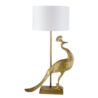 PALONILLA - Pfauen-Lampe aus recyceltem, goldfarbenen Aluminium mit Lampenschirm aus weißer Baumwolle