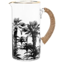 Pichet en verre transparent motifs palmiers noirs liseré doré 1.2L