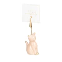 BLUSH - Pince-photo chat en porcelaine rose et métal doré