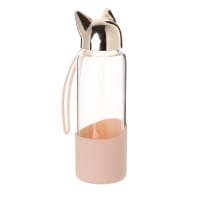 Pink and gold glass and silicone cat flask