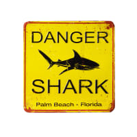 SHARK - Plaque décorative en métal jaune 33x33