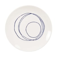 ALMANARRE - Lote de 6 - Plato de postre de gres blanco con motivos de rayas azul marino