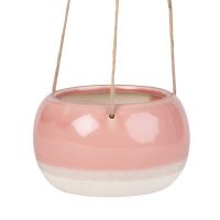 Portavasi da appendere in ceramica rosa e bianca, 60 cm Portavasi da appendere in ceramica rosa e bianca, 60 cm