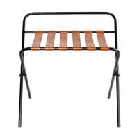 Porte-bagages pliable en cuir de chèvre marron et métal noir Porte-bagages pliable en cuir de chèvre marron et métal noir