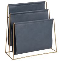 Porte-revues bleu gris et métal doré Porte-revues bleu gris et métal doré