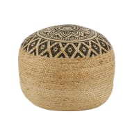 BEIRA - Pouf à billes en jute noir et beige à motifs