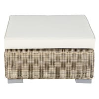 Pouf de salon de jardin en résine tressée beige et coussin écru Pouf de salon de jardin en résine tressée beige et coussin écru