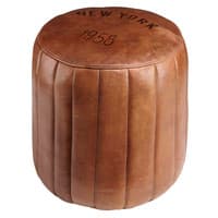 Pouf rotondo marrone in pelle ASHER Pouf rotondo marrone in pelle ASHER