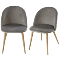 MAURICETTE BUSINESS - Professional grey velvet and oak-imitation metal vintage chairs (x2)