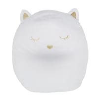LILA - Puf de gato infantil de piel sintética blanca con bordado dorado