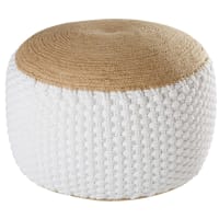 KNOT - Puf trenzado de yute y algodón blanco 30x60 cm