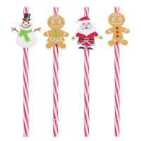 NOEL - Set of 2 - Red and White Decorative Plastic Straws (x4)