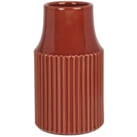 Red ribbed stoneware vase H20cm