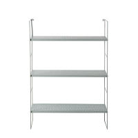Regal aus perforiertem grauem Metall Regal aus perforiertem grauem Metall