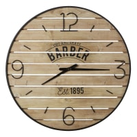 BARBER - Relógio de tábuas de madeira de abeto com impressão e metal branco diâmetro 95