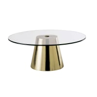 ROCKEFELLER - Ronde salontafel van gehard glas en messingkleurig metaal