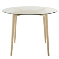 MIRAGE - Round 4-Seater Glass and Oak Dining Table D90