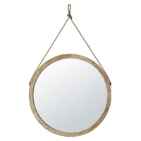 LIAM - Round hanging mirror in mango wood and jute D81cm