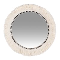 BANAO - Round mirror with white cotton fringing D33cm