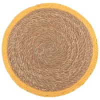 Set of 4 - Round Place Mat in Jute and Plant Fibre with Yellow Border