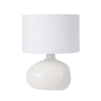 PEBBLE - Runde Lampe aus weißer Keramik mit Lampenschirm aus weißer Baumwolle