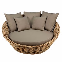 ST TROPEZ - Rundes Gartensofa aus Rattan mit taupefarbenen Kissen