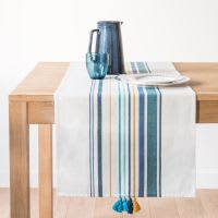 Runner in cotone a righe e pompon, 45x150 cm Runner in cotone a righe e pompon, 45x150 cm