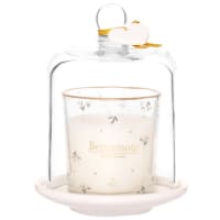 Scented candle in a glass bell jar and a white and grey ceramic bowl 120g