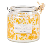 ELSA - Scented lantern candle in glass with mustard yellow print, 280g