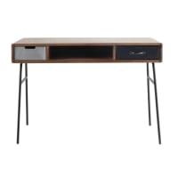 LENOX - Schreibtisch im Vintage-Stil aus massivem Mangoholz und Metall