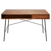 Schreibtisch mit 1 Schublade aus massivem Mangoholz und schwarzem Metall Schreibtisch mit 1 Schublade aus massivem Mangoholz und schwarzem Metall