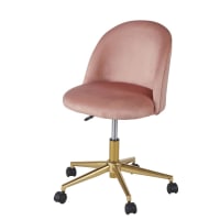 MAURICETTE - Sedia da scrivania vintage a rotelle in velluto rosa